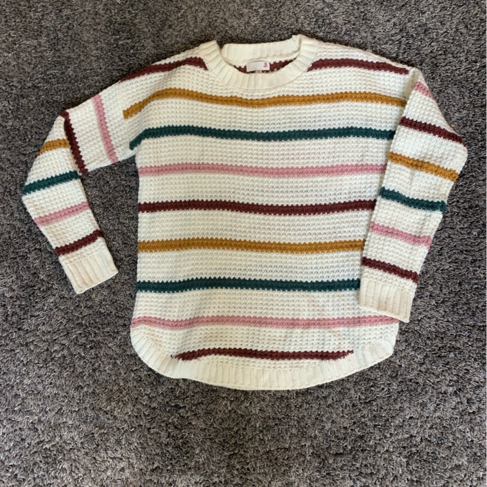 SO Women's Striped Sweater - Cream, Pink, Gold, Green